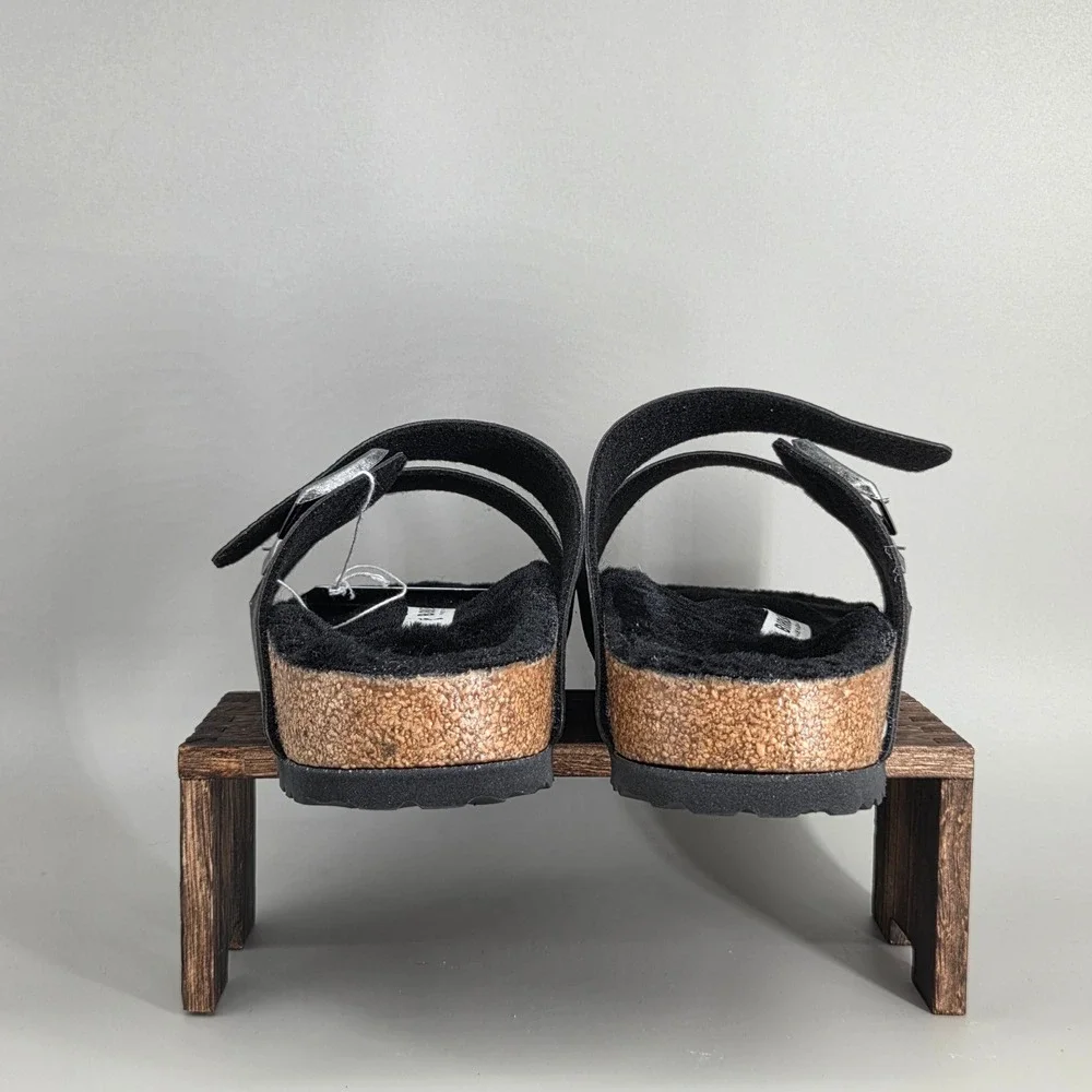 Birkenstock Arizona BS Sandals Mens 8 L10 Desert Dust Black Shearling Cozy Slide